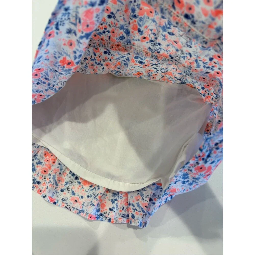 OshKosh B’gosh Toddler Denim Floral Overall Dress Ruffle Skirt Blue Pink- 24M